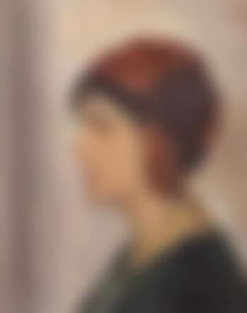 Portrait of woman wearing green dress and red hat (preview)