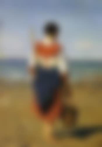 Fishergirl with basket seen from behind, France (preview)