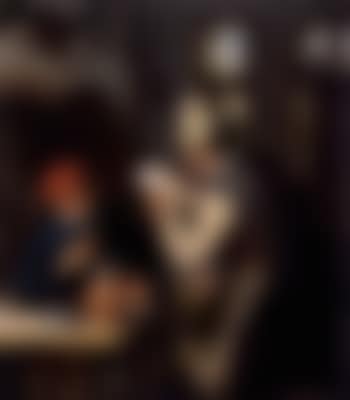 Notary reading letter to peasant seated at table (preview)
