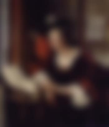 Woman in red velvet dress and black velvet beret (preview)