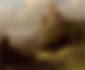 Travellers on a sunlit path by a ruin (preview)