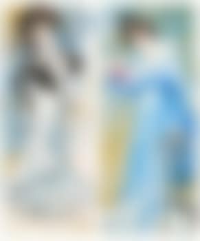 Fashionable lady in blue dress, holding bouquet. Fashionable lady wearing a black hat (preview)
