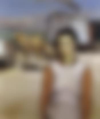 Young girl by a caravan (preview)