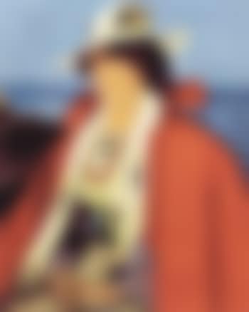 Portrait of the artist's wife Agnes wearing red coat and white hat (preview)