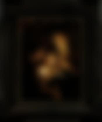 An old woman , man and a boy warming themselves by a brazier (preview)