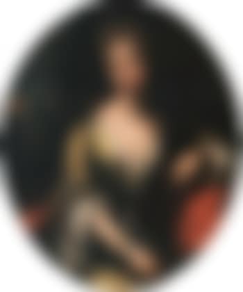 Portrait of a lady seated in a landscape holding a dog (preview)
