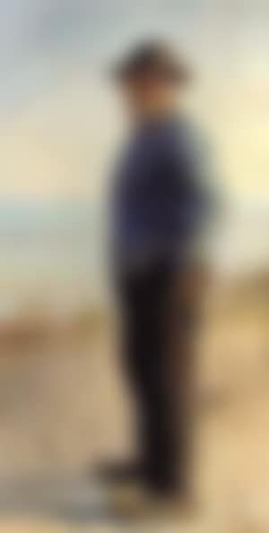 Skagen fisherman standing on beach wearing blue coat (preview)