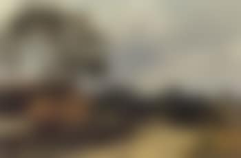 Road through village with farm by stone wall (preview)