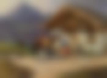 Peasant with horse outside mountain hut talking to girl (preview)