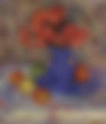 Fruits et fleurs dans un vase bleu (preview)