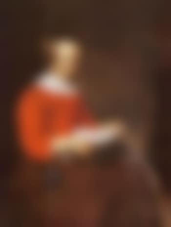 Young woman seated in an interior, reading a letter (preview)