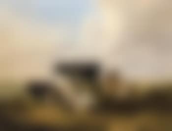 Bull, cows and sheep in a river landscape (preview)