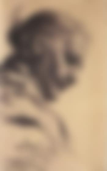 Old woman with a lowered head facing right (preview)