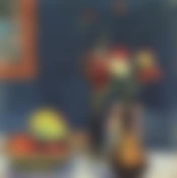 Still life with three flower vases and fruit bowl (preview)