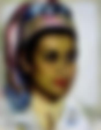Young woman with blue and pink scarf (preview)