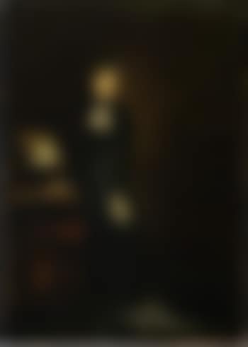 Elegant lady in dark gown standing in front of a spinet (preview)
