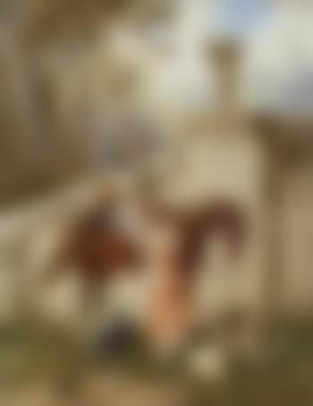 Hunter on a horse in rococo time with his love reaching for a rose (preview)