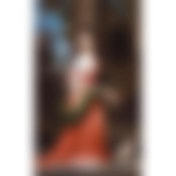 Portrait of a lady, wearing satin gown and a green cloak, with a dog at her feet (preview)