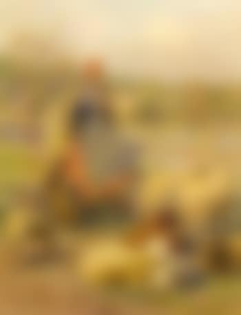 Shepherdess and flock resting beside a lake (preview)