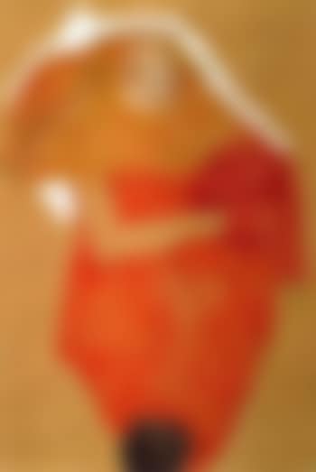Woman with red muff and wearing orange dress (preview)