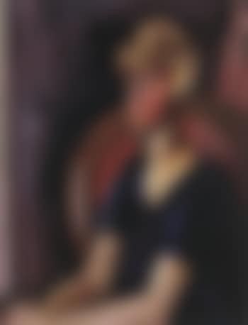 Portrait of young woman seated, wearing blue dress (preview)