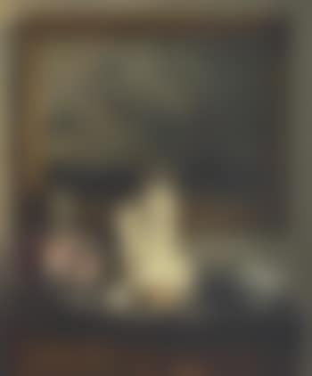 Interior scene with different ornaments on chest of drawers in front of painting (preview)