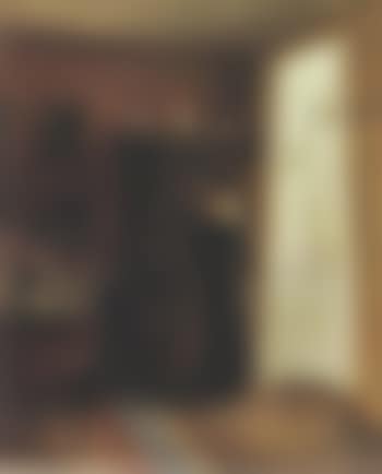 Interior scene with young girl standing by window (preview)