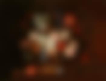 Roses, tulips and other flowers in a basket on a stone ledge (preview)