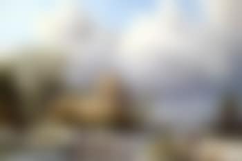 A winter landscape with a castle in centre and figures on frozen lake (preview)