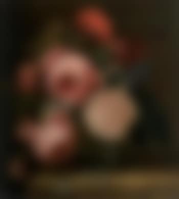 Roses in a glass vase on a ledge (preview)