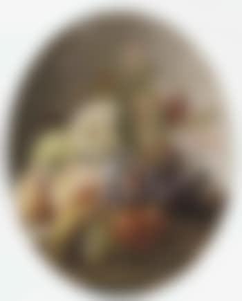 Autumn still life with grapes, peaches and dead songbird (preview)