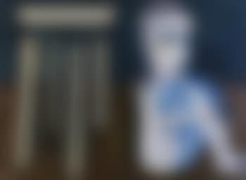 Seated girl and tall table (preview)