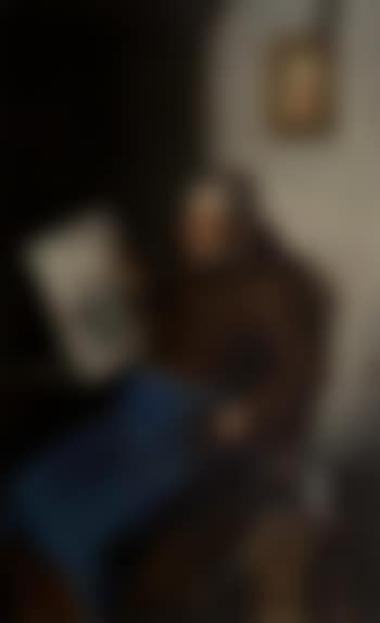 Monk reading a newspaper in his cell (preview)