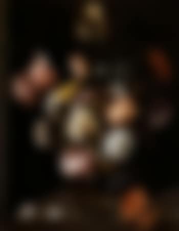 Still life of flowers in glass vase within marble niche (preview)