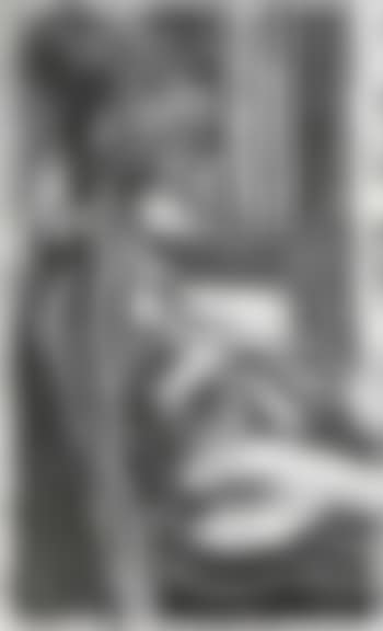Sitting nude with turned-away head and red door jamb (preview)