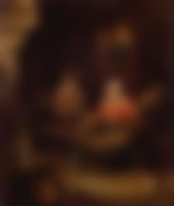 Peasant couple at spinning wheel by fire in barn (preview)
