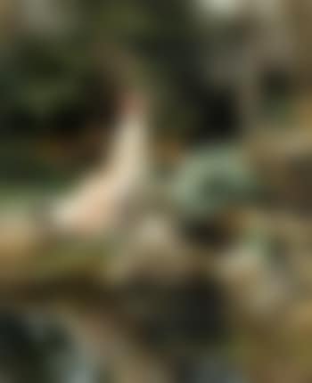 Young lady sitting on rug by pond (preview)