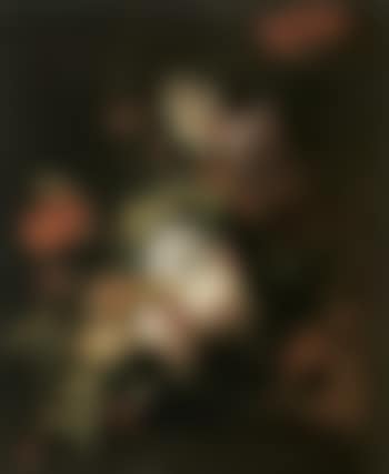 Still life of of roses, tulipsand other flowers in a glass vase on a stone ledge (preview)