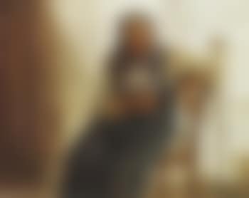Interior scene with old woman mending nets (preview)