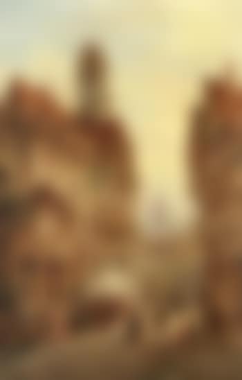 Continental town scene. Figures near a town by a lake (preview)