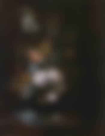 Still life of flowers in glass vase on stone ledge (preview)