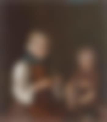 Woman sewing by a table, and child playing with a doll. Two women sewing at a table (preview)
