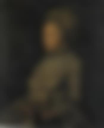 Portrait of Mary Money wearing a white lace trimmed gown and cap and holding a book (preview)