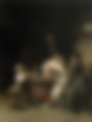 Boy with dog in kitchen interior (preview)