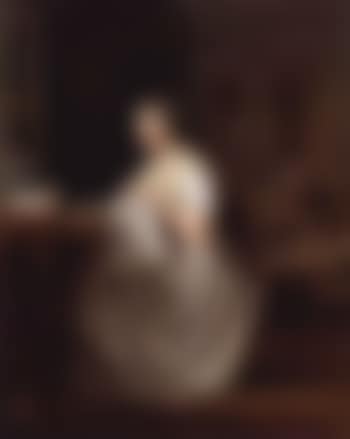 Young girl sewing, her mother in bed in the background (preview)