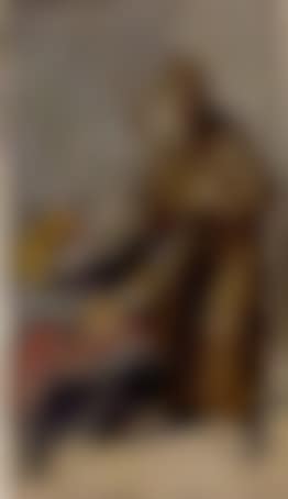 Monk with a pipe offered a glass of beer by a woman (preview)