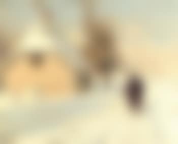 Winter's day with thatched house and men (preview)
