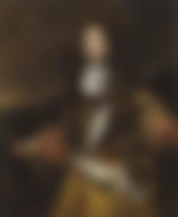 Portrait of a nobleman in a breastplate, holding a baton, landscape beyond (preview)