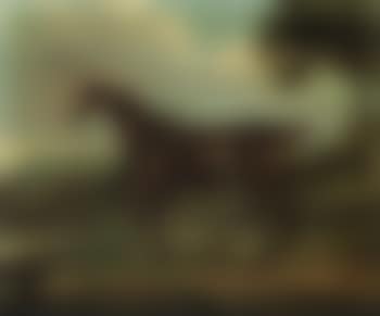 Chestnut hunter in a landscape with a church beyond (preview)
