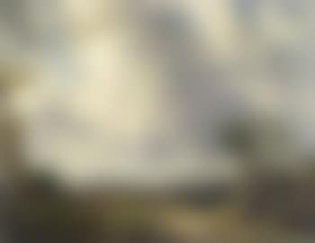 Wind swept landscape with figure and dog beside a path (preview)